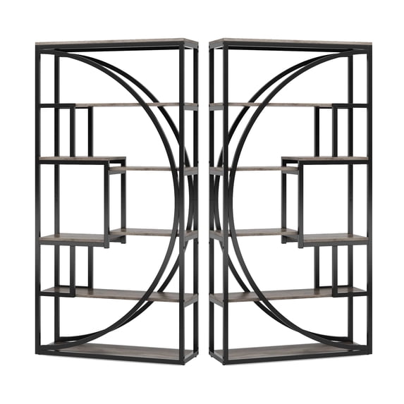 Modern Bookcase, 5 Tier Geometric Display Shelves, 71 Inch Black Metal