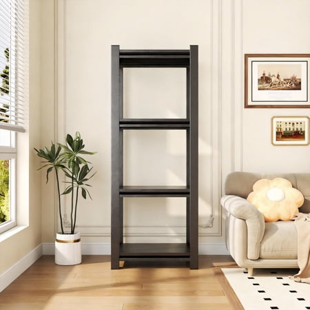 Modern Bookshelf, 4-Tier Book Shelf, 1200LBS Display Bookcase with Steel Frame & Metal Shelves, Adjustable Bolt-Free Storage Shelves for Living Room, Bedroom, Garage, Kitchen, 14"W x12"D x44"H