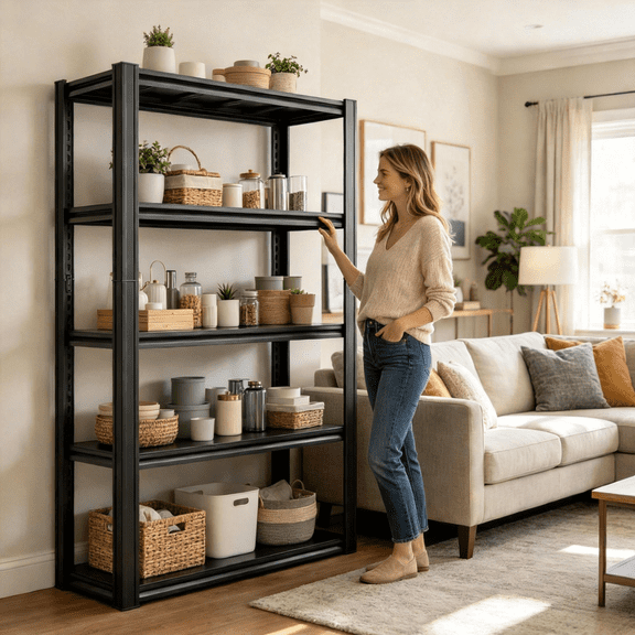 Modern Bookshelf,5-Tier Book Shelf,3000LBS Display Bookcase,Steel Frame & Metal Shelves,72"H Adjustable Bolt-Free Storage Shelves for Living Room,Bedroom,Garage,Kitchen,40"W x18"D