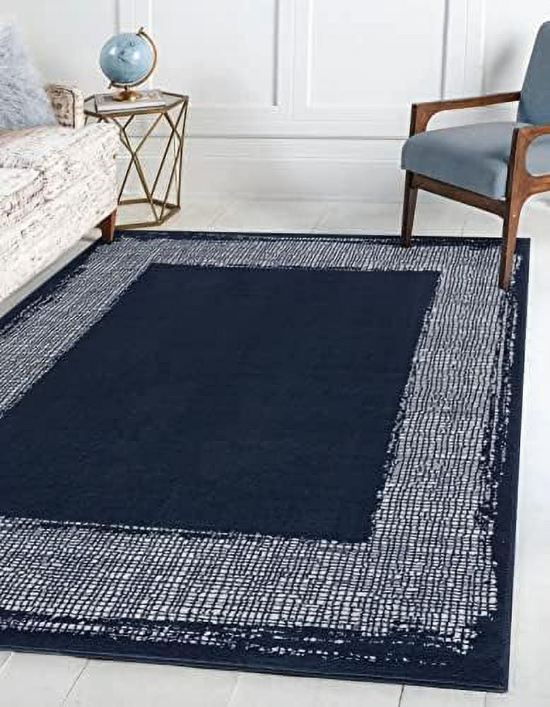 Modern Border Indoor 8X10 Area Rugs With/Jute Backing For Living Room, Bedroom, And Kitchen Navy