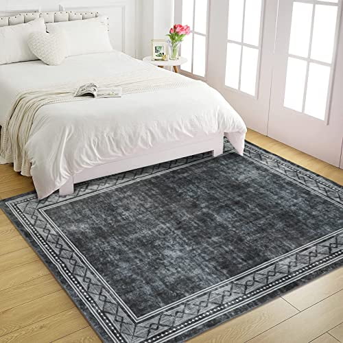 Modern Border Runner Rug Washable Area Rug Carpet Contemporary Geometric Bordered Accent Rugs Floor Carpet for Door Mat Entryway Bedrooms Laundry Room Decor