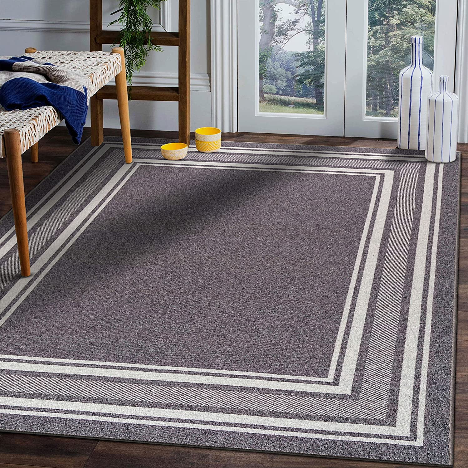 Modern Bordered 8X10 Area Rug for Living Room, Dining Room Rug, Bedroom Carpet, Indoor Non Skid