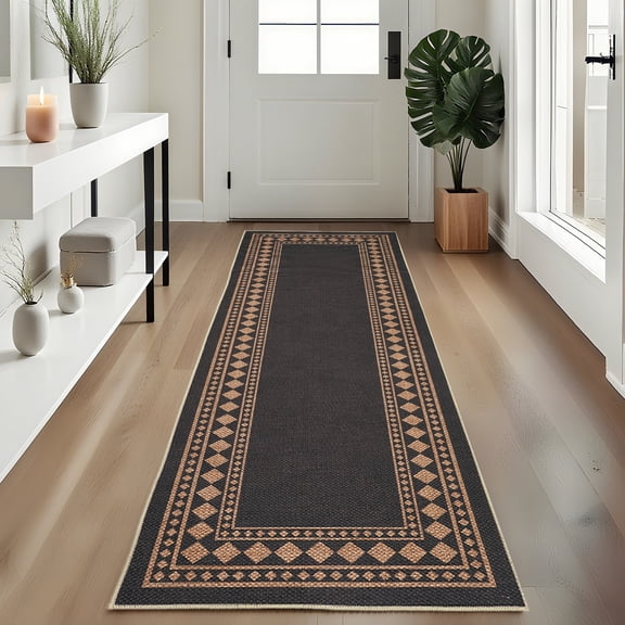 Modern Bordered Area Rug, Stain Resistant, Machine Washable, Low Pile Indoor Throw Mat for Nursery and Bedroom