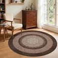 thumbnail image 1 of Modern Bordered Round Area Rug 4ft Washable Bedroom Circle Rugs Non Slip Stain Resistant Dining Room Round Throw Carpet Contemporary Circle Mats for Living Room Kitchen Nursery, Brown, 1 of 9
