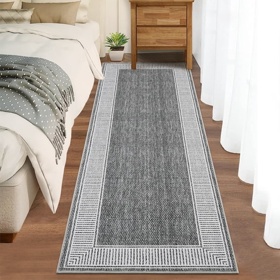 Modern Bordered Washable Rug for Living Room, Various Sizes Non-Slip Area Carpet with Neutral Border Design, Stain Resistant & Ultra Soft Low Pile Floor Cover for Bedroom, Apartment