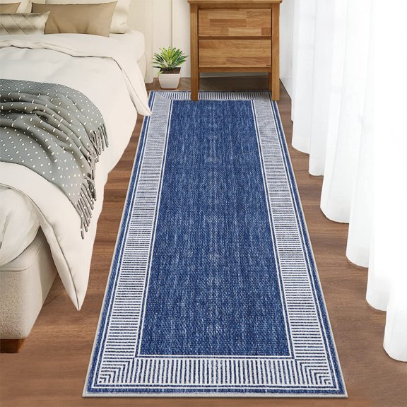 Modern Bordered Washable Rug for Living Room, Various Sizes Non-Slip Area Carpet with Neutral Border Design, Stain Resistant & Ultra Soft Low Pile Floor Cover for Bedroom, Apartment