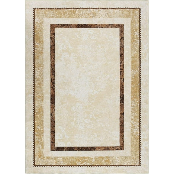 Modern Bordered Washable Rug Non Slip Throw Rugs for Entryway Soft Bedroom Entry Mat Non-Shedding Accent Rugs Beige 5 * 7ft