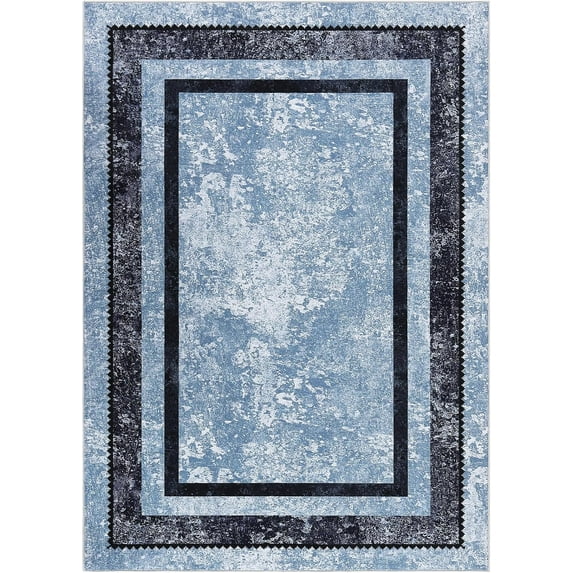 Modern Bordered Washable Rug Non Slip Throw Rugs for Entryway Soft Bedroom Entry Mat Non-Shedding Accent Rugs Blue 10 * 13ft