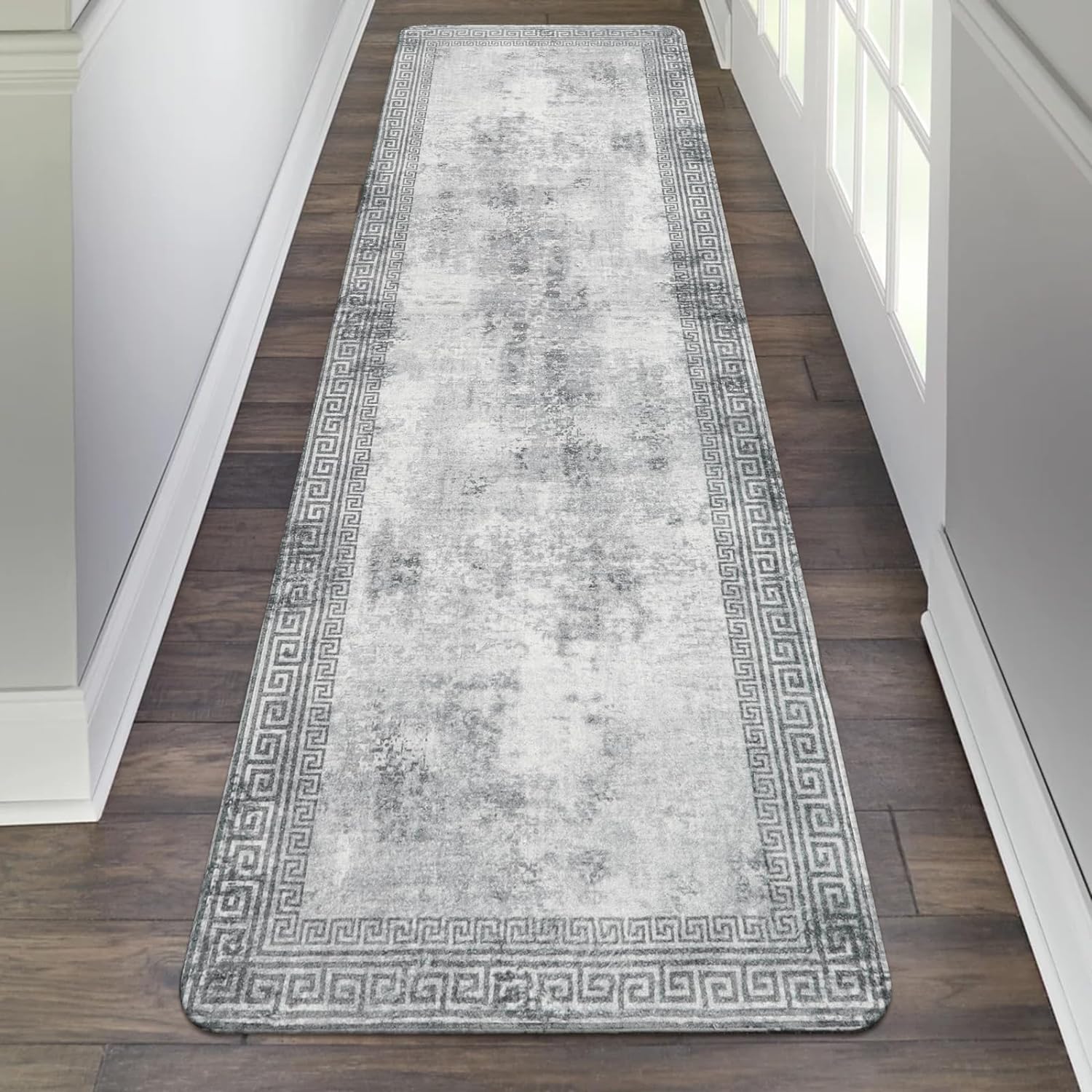 Modern Bordered Washable Runner Rug, 24 x 36 Inches Rug Runners for