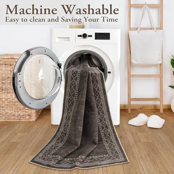 Modern Bordered Washable Runners for Hallways, 2.5x8 Kitchen Runner Rug Non Slip, Ultra-Thin Hallway Rug Soft Carpet for Bedroom Entryway Bathroom Laundry(2.5'x 8',Brown)