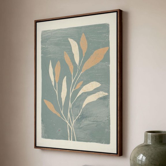Modern Botanical Block Print Teal And Gold Art, Unframed Paper Print