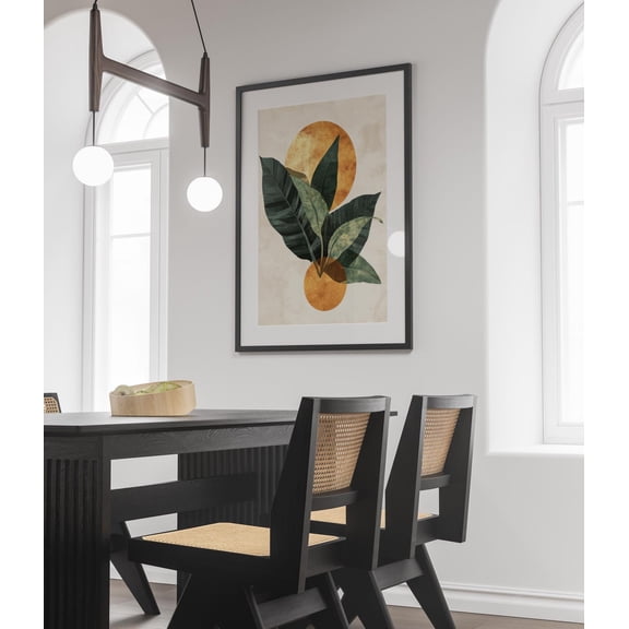 Modern Botanical Leaves Green Orange Living Space Poster Unframed Paper Print