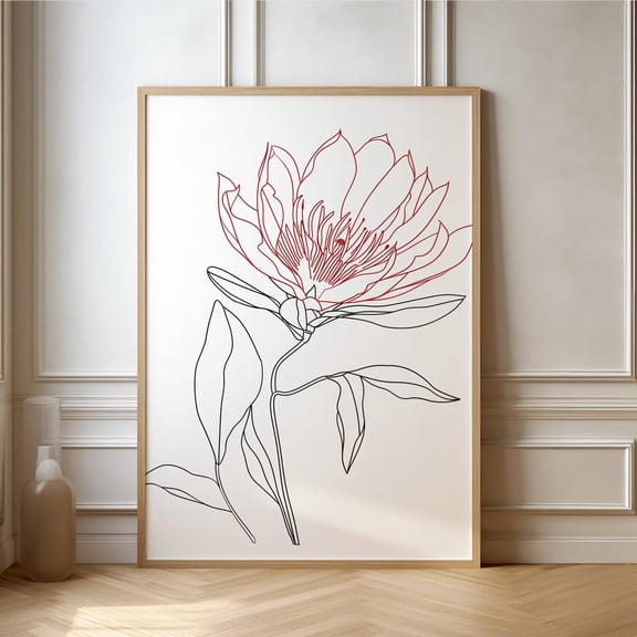 Modern Botanical Line Drawing Simple Flower Art Print