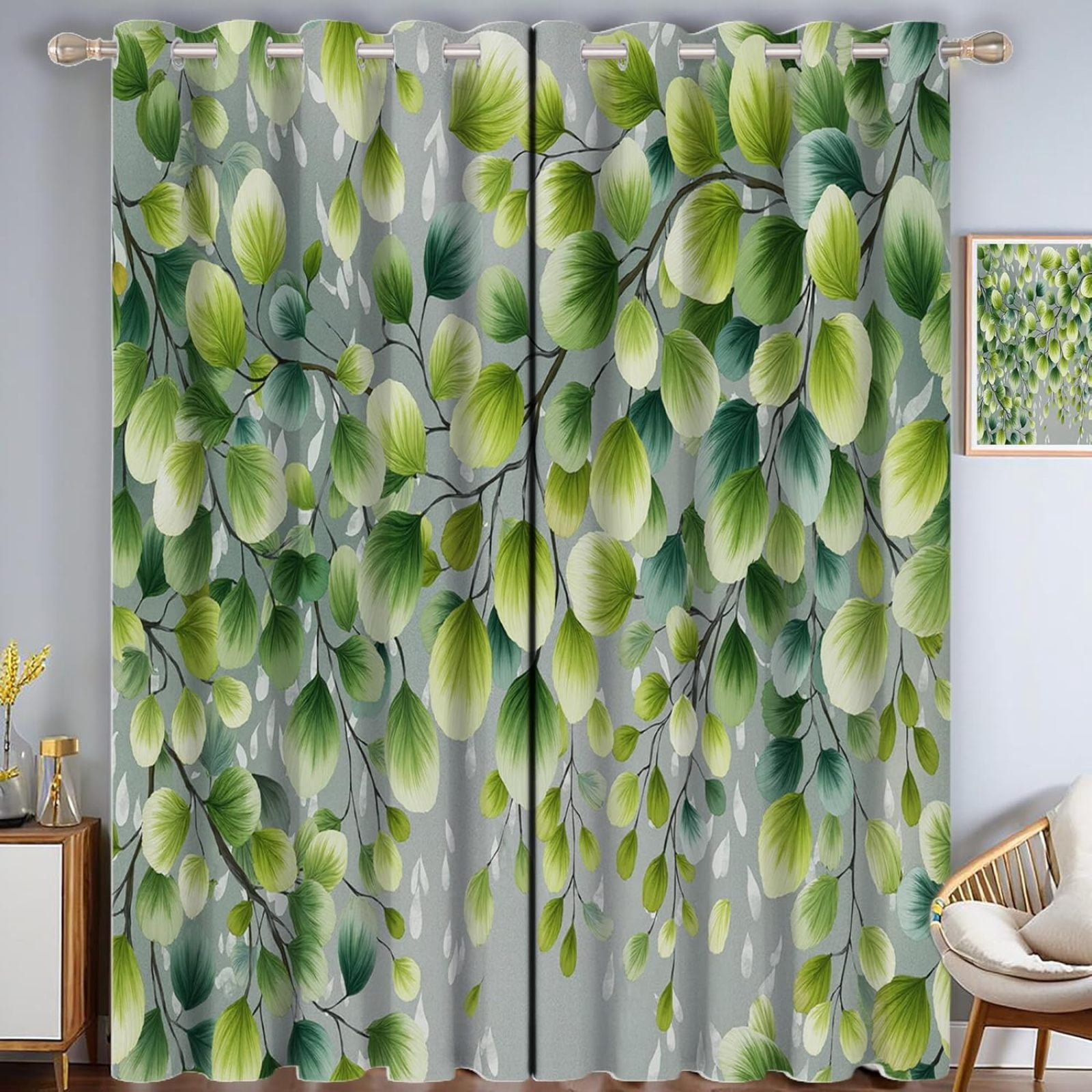 Modern Botanical Patterns Curtain Drapes For Living Room, Thermal ...