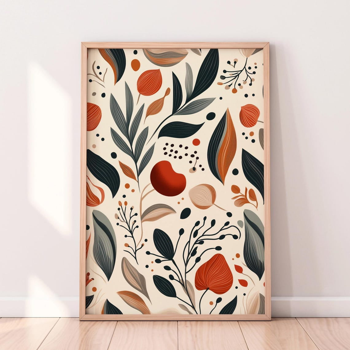 Photo inspiration: Visual Reference: Modern Botanical Print Abstract Leaf Wall Art Red Neutral Tones