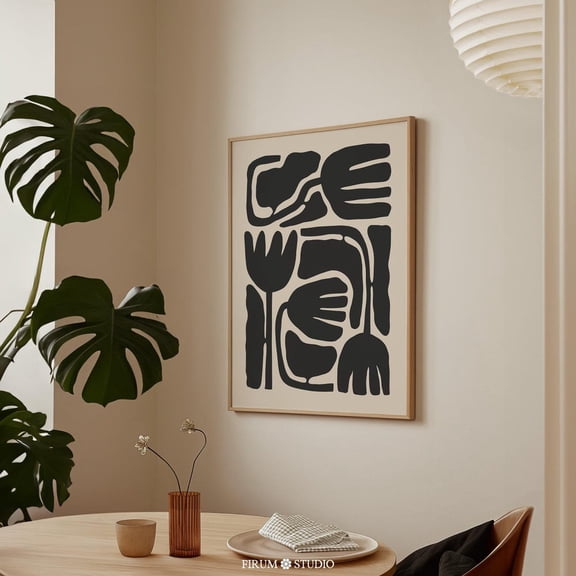 Modern Botanical Print Art - Abstract Botanical & Floral Print For Your Eclectic Apartment, Beige And Black Wall Decor, UNFRAMED PAPER POSTER, Home Decor, Vintage Gift, Living Room Dercor