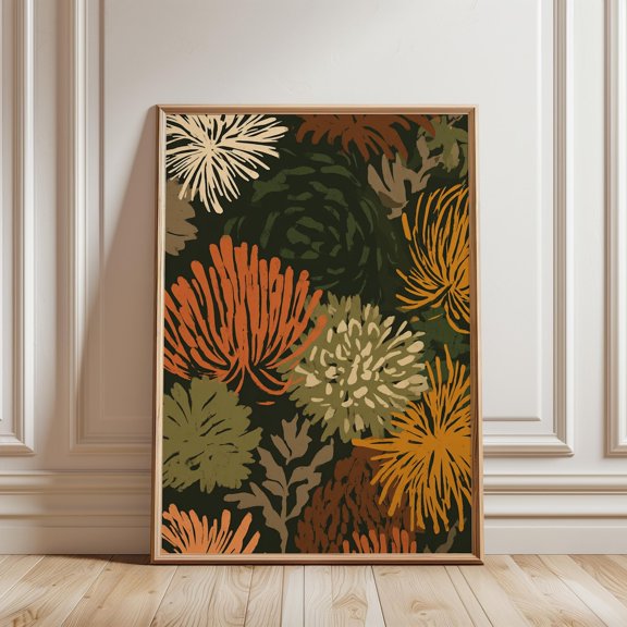 Modern Botanical Print Bold Floral Abstract Leaves Earthy Tones Wall Art, Unframed Paper Print