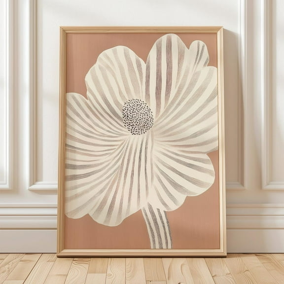 Modern Botanical Wall Art, Beige Floral Wall Art Print, Soft Peach Background With White Flower, Contemporary Print Wall Art, Modern Wall Decor, 12x18 UNFRAMED