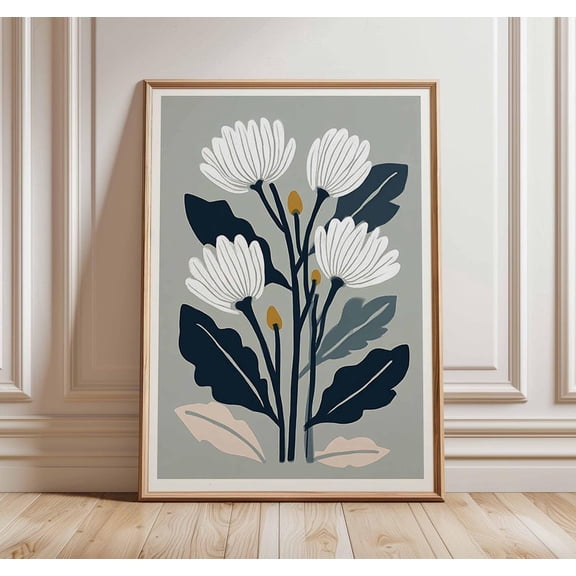 Modern Botanical White Flowers Contemporary Nature Home Decor Unframed Paper Print