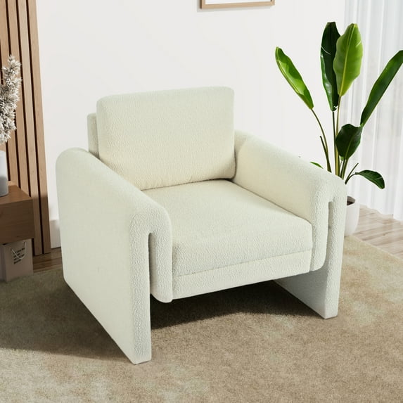 Modern Bouclé Upholstered Accent Chair - Ideal for Living Room, Bedroom & Office, with Sturdy Support and Luxurious Comfort, Ivory
