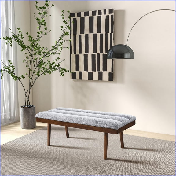 Modern Boucle Accent Bench | Light Gray, Solid Wood Frame, Removable Legs | Light Gray | Boucle