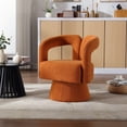 thumbnail image 1 of Modern Boucle Accent Chair, 360° Swivel Chair with Chic Hollow Backrest and Fluffy Fabric, Upholstered Barrel Accent Chair with Round Base, Comfy Arm Chair for Living Room, Bedroom, Office, Orange, 1 of 9