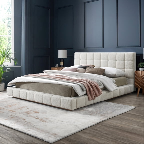 Modern Boucle Bed Frame - Design Queen Size Comfortable And Stylish Sleeping Option