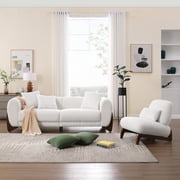Modern Boucle Fabric Sofa Set - 1 Sofa and 1 chair with Sleek Wooden Legs for Living Room or Home Office - Fortmok