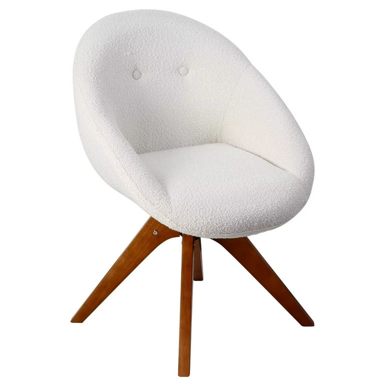 Desk Chair White Wood Accent Chair Modern Boucle Office Chair No