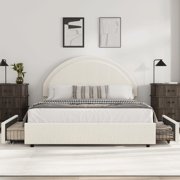 Modern Boucle Sherpa Upholstered Platform Bed Frame with 2 Storage Drawers   Features Round Soft Headboard, Wooden Slats, Noise-Free Design, No Box Spring Needed , Available in Twin, Full & Queen