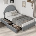 thumbnail image 1 of Modern Boucle Upholstered Platform Bed Frame with 2 Storage Drawers - Round Headboard - Heavy Duty Wooden Slats - Noise-Free - No Box Vernal Needed - Twin Size, 1 of 9