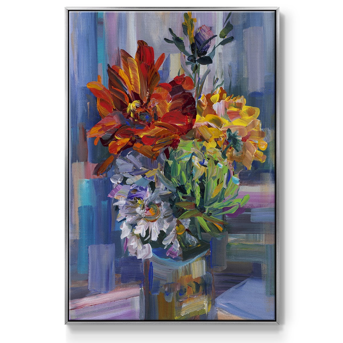 Modern Bouquet Framed Premium Gallery Wrapped Canvas - Ready to Hang - 17 x 25 - Silver Floating Frame