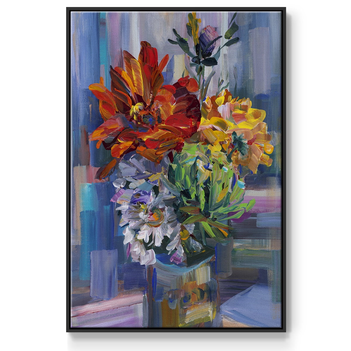 Modern Bouquet Framed Premium Gallery Wrapped Canvas - Ready to Hang - 27 x 41 - Black Floating Frame