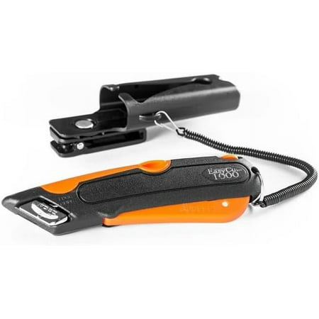 Modern Box Cutter, 3 blade depth setting, Squeeze Trigger and Edge Guides, Holster, Lanyard, Extra Blade - 1000 Orange