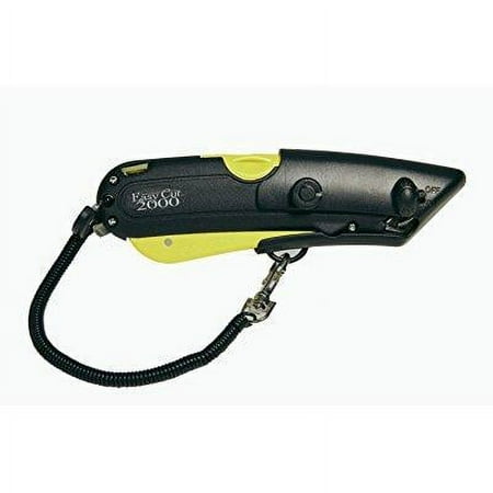 Modern Box Cutter, extra tape cutter at back, dual side edge guide, 3 blade depth setting, 2 blades and holster - Yellow Color 2000