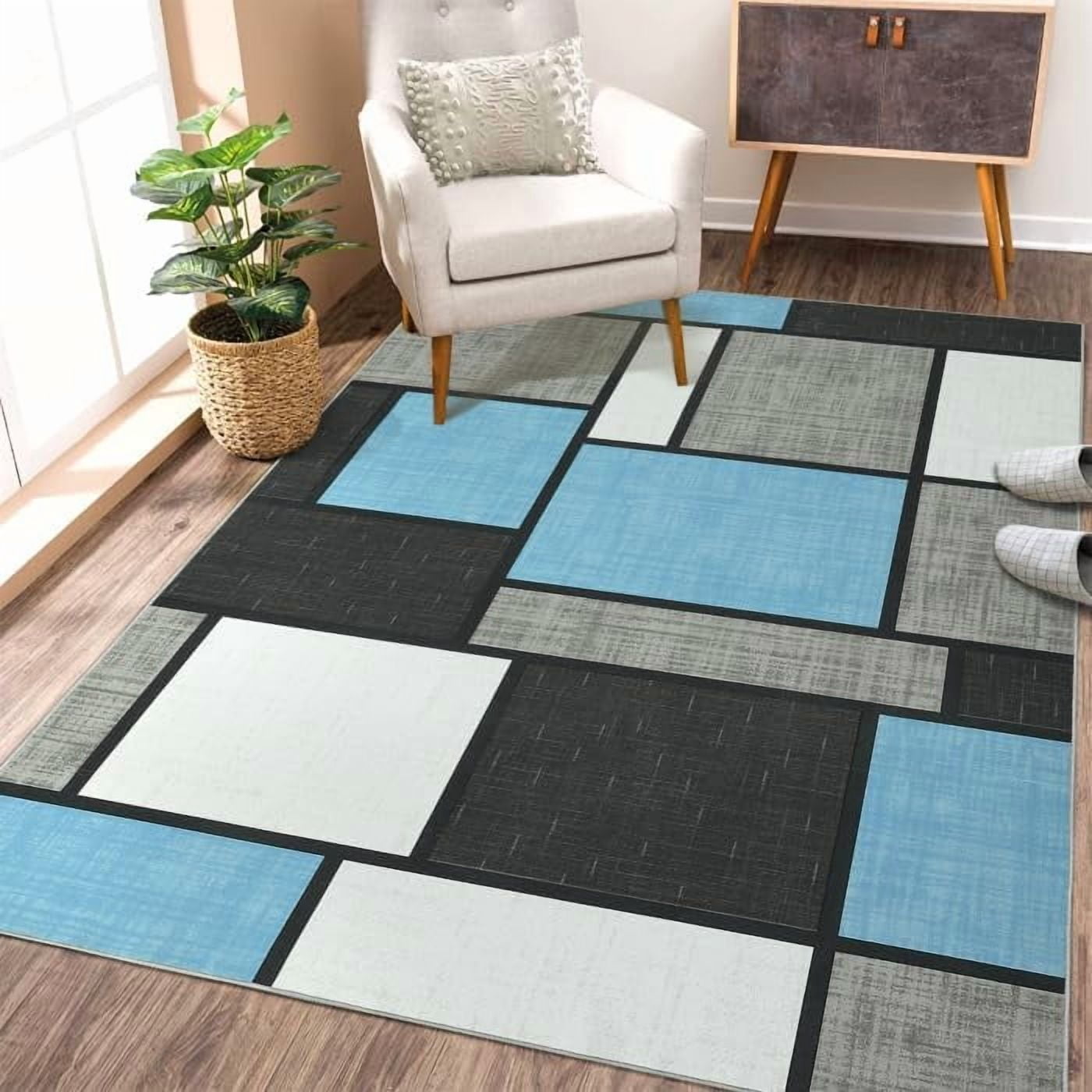 Modern Boxes Area Rug - 8x10, Non Slip, Low Pile, Ultra Thin, Indoor ...