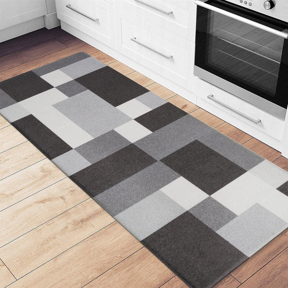 Gray Modern Geometric Anti-Fatigue Standing Mat 18" x 47"