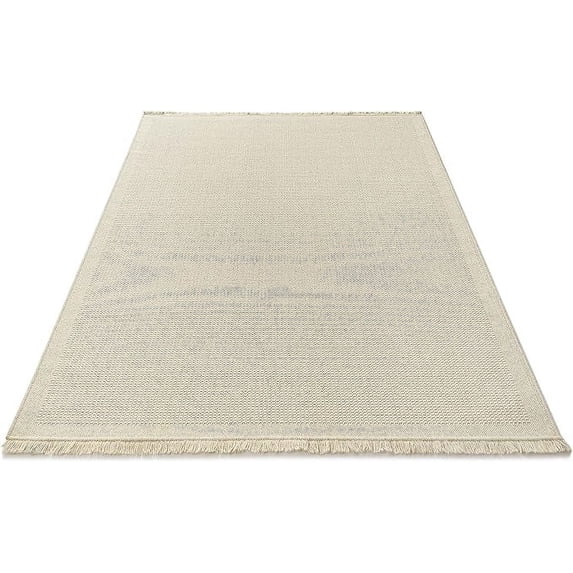 Modern Braided Large Area Wool Rug – 100% Natural for Living Room & Bedroom, Soft & Durable Rug, Resilient & Luxurious, Beige, 1.97x3.61 ft