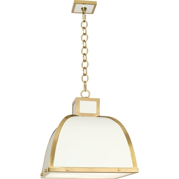 Modern Brass Accent Pendant Light with Glossy White Finish and Square Glass Diffuser - Srkashlteni Collection, UL Listed for Dry Location