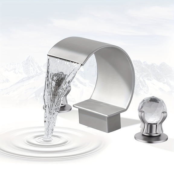 Modern Brass Bathroom Faucet High Arc Waterfall 3-Hole 2 Crystal Handle Lavatory Sink Vanity Painted Finish Contemporary Design Easy Install