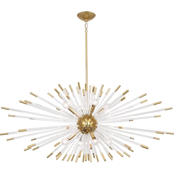 Modern Brass Finish Chandelier with Lucite Rods - 8-Bulb Statement Lighting Fixture for Elegant Interiors | 20 Height, 45.75 Width, UL Listed for Dry Locations