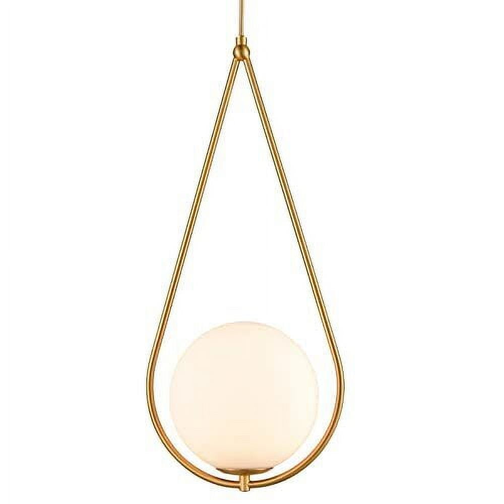Gold Brass Teardrop Pendant Lamp with Milk Glass Globe Shade