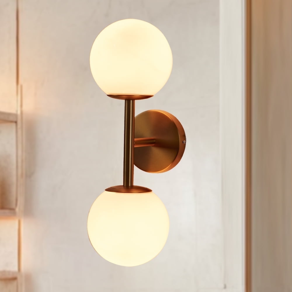 Modern Brass Milk Glass Double Sconce - Stylish Bathroom Vanity Light \u0026 Kitchen Wall Sconce