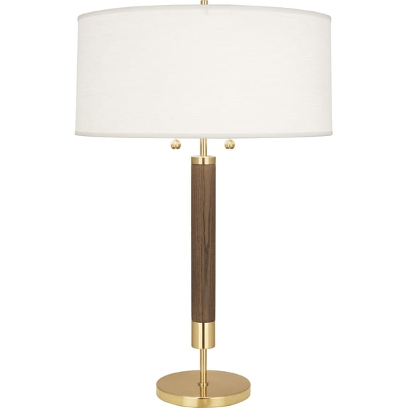Modern Brass and Walnut Table Lamp with Oyster Linen Shade - Mid-Century Inspired Lighting Fixture | 28.25 Inch Decorative Table Lamp for Chic Home Decor