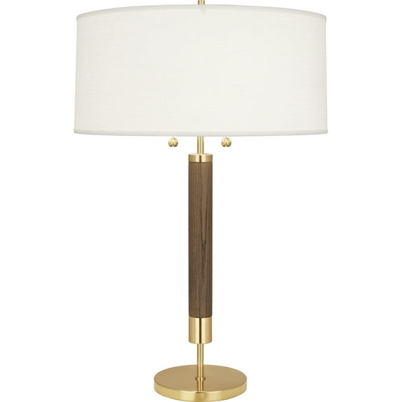 Modern Brass and Walnut Table Lamp with Oyster Linen Shade - Mid-Century Inspired Lighting Fixture | 28.25 Inch Decorative Table Lamp for Chic Home Decor