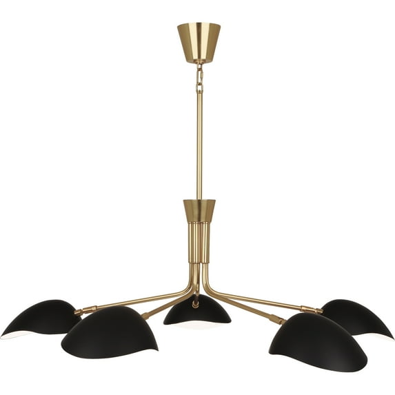 Modern Brass and Matte Black Adjustable Shade Chandelier - Streamlined Design with E26 Socket - 5-Bulb Lighting Fixture for Stylish Home Décor