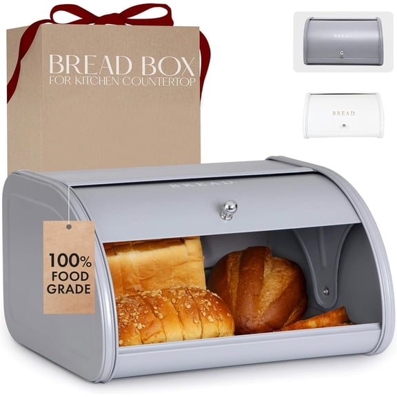 Modern Bread Box for Kitchen Countertop, Farmhouse Homemade Loaf Bread Storage Bin Holder for Kitchen Counters Organizer, Airtight Roll Sourdough Corner Breadbox Container Keeper