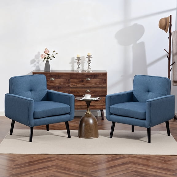 Modern Breathable Farbic Accent Chair with Arms, Upholstered Lounge Chair For Living room Bedroom Reading Home Office(2PC,Blue)