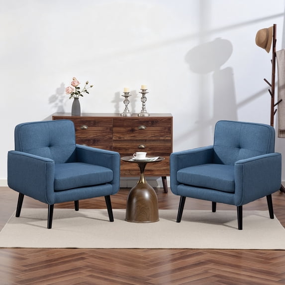Modern Breathable Farbic Accent Chair with Arms, Upholstered Lounge Chair For Living room Bedroom Reading Home Office(2PC,Blue)