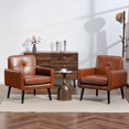 thumbnail image 1 of Modern Breathable PU Leather Accent Chair with Arms, Upholstered Lounge Chair For Living room Bedroom Reading Home Office (2PC,Brown), 1 of 9